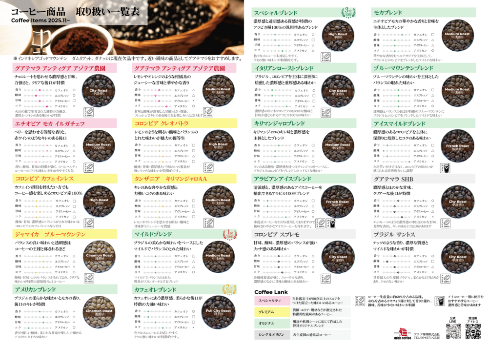 アラブ珈琲株式会社 商品一覧
